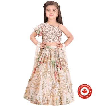 DWEEP SARA Ensemble Élégant de Lehenga pour Enfants en Crème à Imprimé Floral, 6M-1(16)