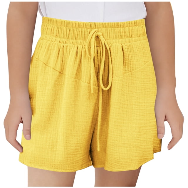Zpanxa Kids Shorts Polyester Spandex Solid Color Elastic Waistband with Drawstring Sports Leisure 7-8 Years