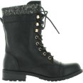 thumbnail image 4 of Forever Link Bottes de Combat pour Femmes Mango-31 à Bout Rond, Style Militaire, à Lacets, Tricotées, Cheville, Revers, Talon Bas, Noir, 10, 4 of 4