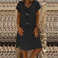 thumbnail image 2 of CHUANK Robes en Lin pour Femmes Été Grande Taille Manches Courtes Col en V Longueur Genou Robe Ample Décontractée Confortable Robe de Plage Soldes de Liquidation 2024, 2 of 6