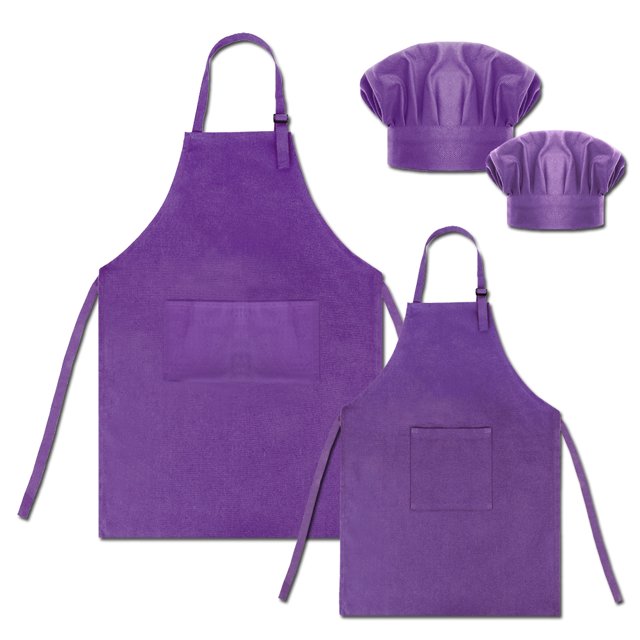 TOPTIE Cotton Canvas Kid & Parent Cooking Aprons and Chef Hat Set