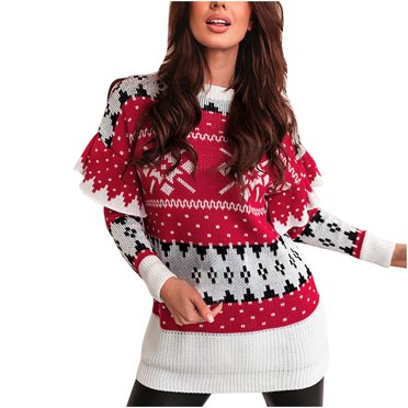 IROINID Pull Col Rond Pull Imprimé Graphique Loisirs Mi-Longue Manches Longues Tempérament Noël Tricoté Haut