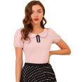 thumbnail image 1 of INSPIRE CHIC Blouse Haut pour Femme à Col Plat, Poignets Élastiques, Décor Nœud, 1 of 6