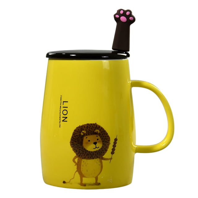 Ceramic Mug Cartoon Animal Printed Milk Mug Tea Mug Coffee Mug with Lid & Spoon