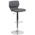thumbnail image 1 of Contemporary Gray Vinyl Adjustable Height Barstool with Vertical Stitch Back and Chrome Base, 1 of 9