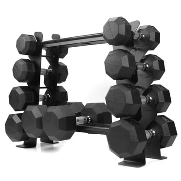 Support d'Haltères en Caoutchouc – Étagère de Rangement pour Haltères, Parfait pour Ensemble de 5 à 30 Lb – 2 Niveaux et 2 Fentes Verticales avec Inserts de Protection – Design Compact et Polyvalent, Poids Max. 400 Lb.