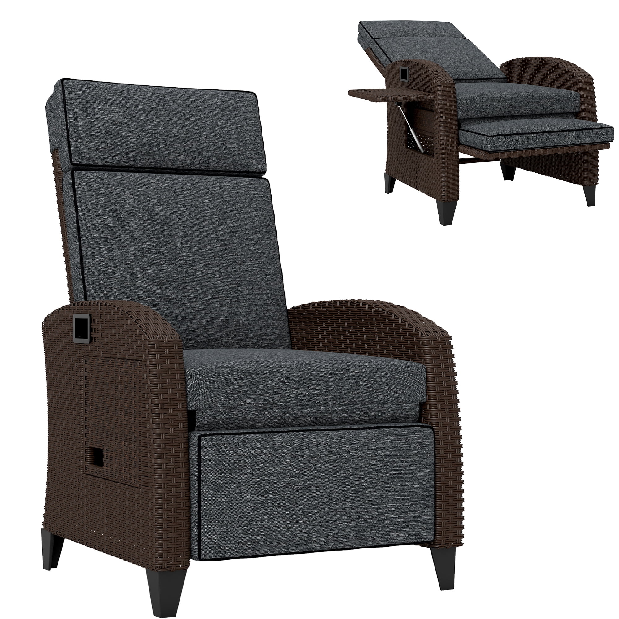 Outsunny Outdoor Recliner Chair with Adjustable Backrest, Cushion, Dark Grey