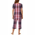 thumbnail image 3 of DPTALR Ensemble de Pyjama pour Femmes à Col Rond avec Imprimé à Carreaux, Manches Courtes, Chemise de Nuit et Pantalon avec Poches, 3 of 6