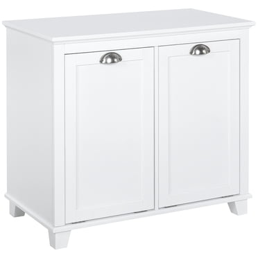 HOMCOM Tilt-Out Laundry Storage Cabinet with Two-Compartment Hamper, White