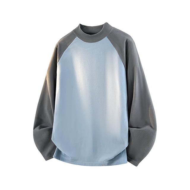 HAiming Mens Shirt Color Block Fleece Strenchy Long Sleeve Soft Casual Crew Neck Pullover Basic Tops