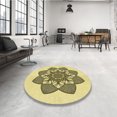 thumbnail image 4 of Ahgly Company Tapis de Zone Rond d'Intérieur Lavable à la Machine, Style Transitionnel, Or de Récolte, 4 Pieds Rond, 4 of 7