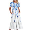 thumbnail image 2 of Ovzne Robes pour Femmes Robe pour Femme Mode Féminine Manches Longues Col Rond T-Shirt Imprimé Blouse Ample Robe de Vacances Manches Courtes Imprimée Liquidation, 2 of 5