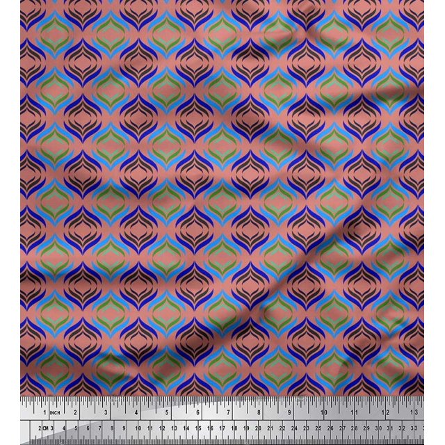 Soimoi Silk Fabric Ogee Damask Printed Fabric 1 Yard 42 Inch Wide