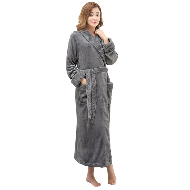 Artfasion Womens Long Flannel Bathrobe Solid Soft Plush Bath Robe Microfiber Fleece Full Length Sleepwear