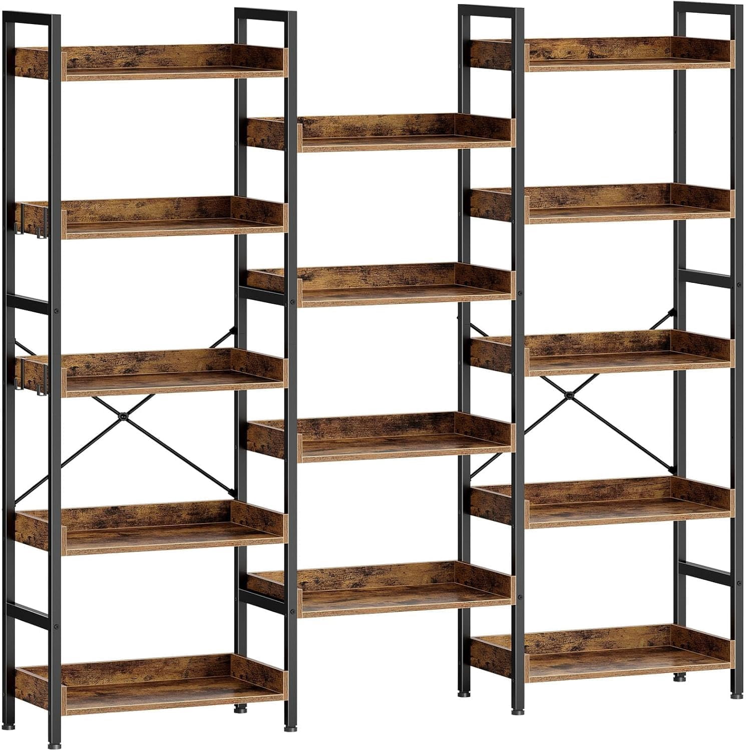 Garvee Triple 5 Tier Shelf Bookshelf, Display Book Shelf, Wide Bookcase, Rustic Wooden Shelving Unit,Adds Character to Your Room, Bedroom, Living Room
