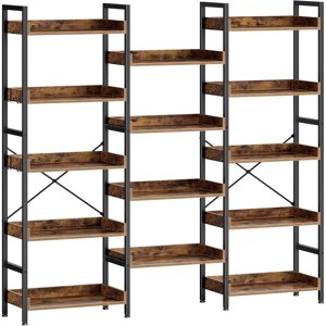 Garvee Triple 5 Tier Shelf Bookshelf, Display Book Shelf, Wide Bookcase, Rustic Wooden Shelving Unit,Adds Character to Your Room, Bedroom, Living Room