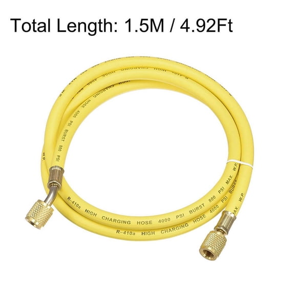 Tuyau de Chargement Tube Longueur 1,5 m Filetage 1/4 Sae 800 PSI pour Réfrigération CA Jaune