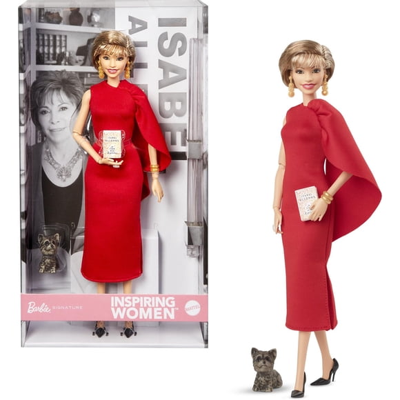 Barbie Inspiring Women Doll, Isabel Allende Collectible in Red Dress with Book Accessory & Pet