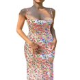 thumbnail image 3 of Robe Longue Maxi Sans Manches à Bretelles Spaghetti Découpée à Imprimé Floral pour Femmes, 3 of 5