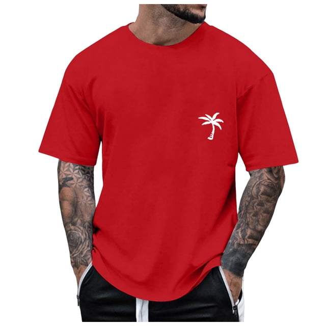 LUOGENLI T-shirts pour Homme pour Hommes Hommes Manche Mi-Longue T-Shirt Surdimensionné Imprimé de Lettres Col Rond Manche Courte 4TG T-shirts pour Hommes T-shirts Graphiques Fête de la Saint-Patrick Rouge m