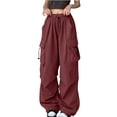 thumbnail image 1 of Yuyuzo Cargo Pants for Women High Waisted Elastic Drawstring Wide Leg Straight Lightweight Pants with Pockets, 1 of 6