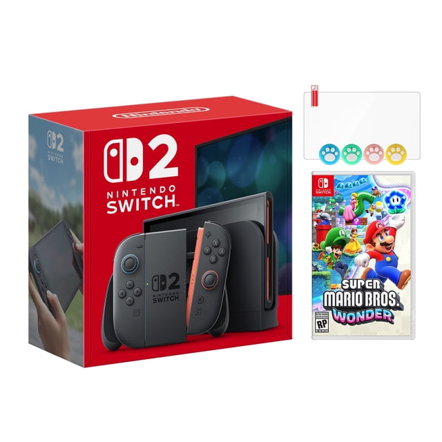 Nintendo Switch 2 Console 256GB 7.9-Inch 1080P HDR Touch Screen, Joy-Con 2 with Mouse Sensor, Dock, with Super Mario Bros. Wonder And Mytrix Joystick Caps & Screen Protector