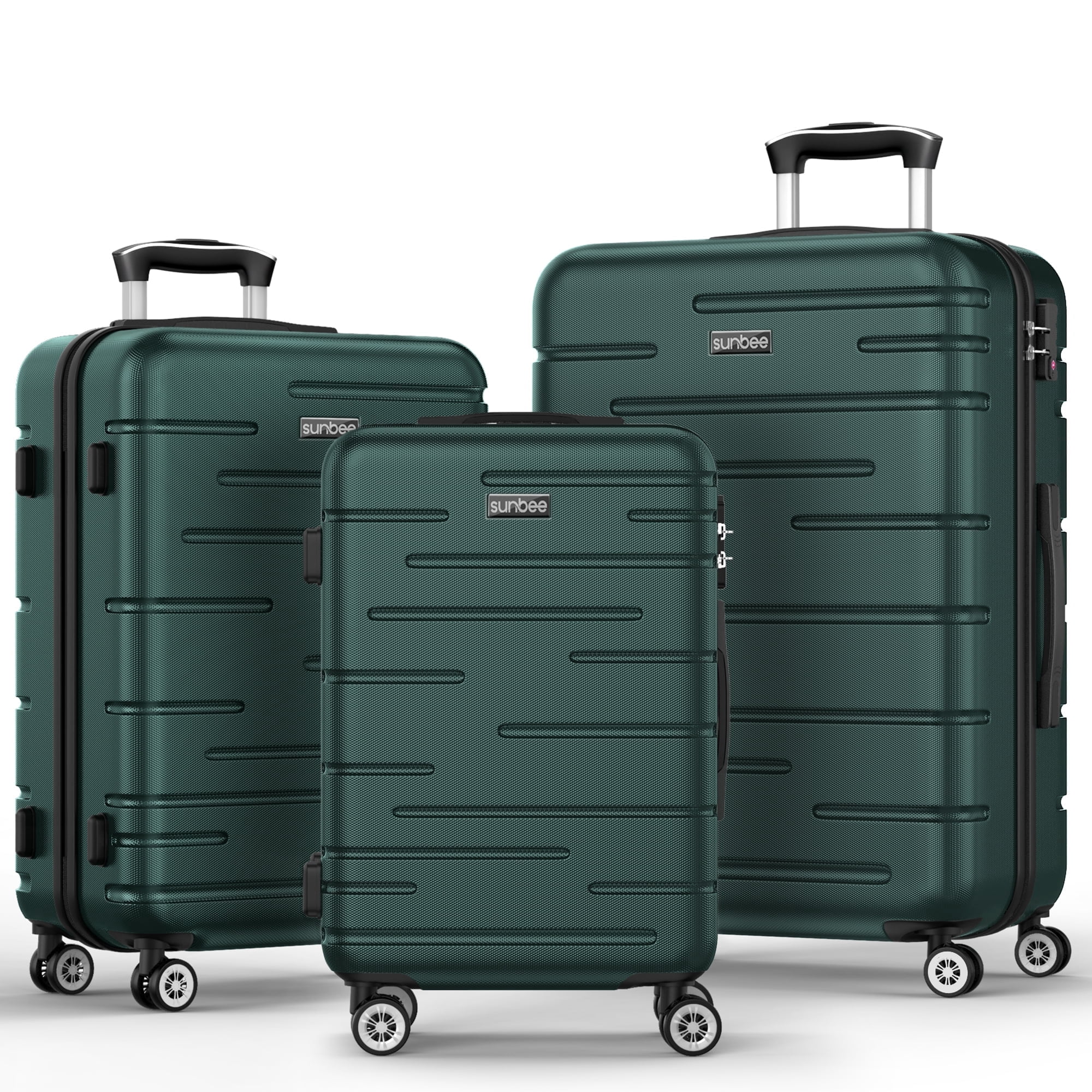 Sunbee Ensemble de 3 Valises, Valise Rigide en ABS avec Serrure TSA, Légère et Résistante, à Roulettes Multidirectionnelles, Vert Foncé