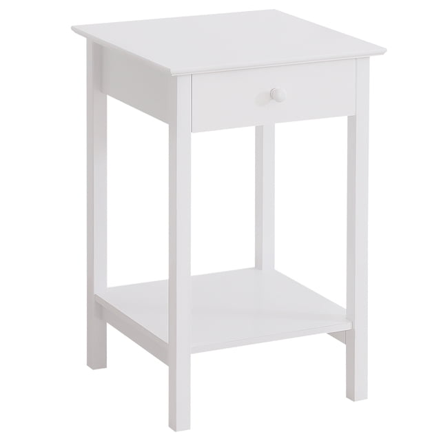 HOMCOM table de Nuit Moderne, une table d'Appoint Blanche avec Tiroir et Tablette de Rangement Inférieure, Mesurant 15,4 Pouces par 15,4 Pouces par 24 Pouces. Fabriquée en Panneau MDF avec Détails de Lignes Verticales sur les Panneaux Latéraux, Elle Offre un design Moderne Convenant aux Chambres Ou aux Salons. le Dessus de table Supporte jusqu'à 33 Lb, le Tiroir jusqu'à 9 Lb et l'Étagère jusqu'à 13 Lb.