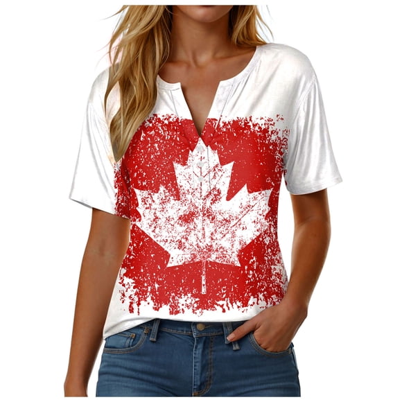 Yammkia Canadians T Shirt Canada Shirt Women Canada Day T-Shirts Maple Leaf Gift Tee Tops(Pink,S)