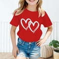 thumbnail image 2 of PMVFHDE T-Shirt d'Été à Manches Courtes pour Filles - Haut Décontracté à Col Rond avec Imprimé Graphique, T-Shirt en Coton Respirant pour Superposition pour Tout-Petits à Préados Rouge, 7-8 Ans, 2 of 5