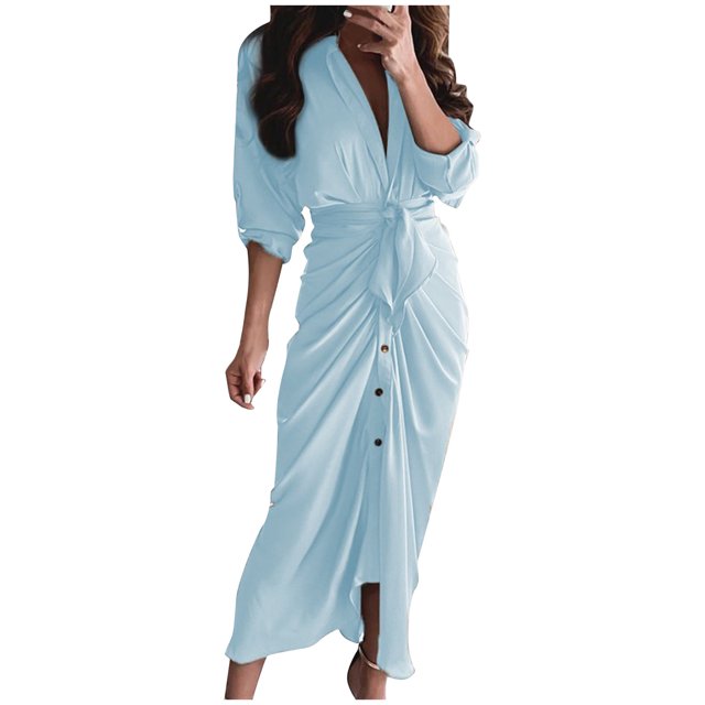 Pompotops Robe d'Été Décontractée Aguichant pour Femmes à Manches Longues avec Ouverture à Boutons en Solde