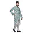 thumbnail image 2 of Atasi Kurta à Manches Longues Imprimé, Boutonné, Asymétrique, Kurta de Designer pour Garçons, 2 of 5