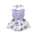 thumbnail image 1 of EYIIYE Barboteuse-Robe d'Été pour Bébés Filles Nouveau-Nés en Dentelle Sans Manches Combinaison à Imprimé Floral Patchwork Barboteuse Col Ras du Cou Justaucorps Robe avec Bandeau Mignonne Décontractée Vêtements Quotidiens, 1 of 9