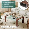 thumbnail image 4 of QJTC Rectangle Glass Coffee Table with Storage Shelf, Clear Coffee Table with Walnut Metal Legs for Living Room, 4 of 10