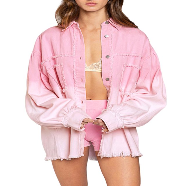 Veste en Denim Effiloché Surdimensionnée pour Femmes Caitzr, Veste en Jean Décontractée Style Boyfriend