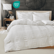 JOLUSERE White Soft Breathable Striped Textured Duvet Cover Bedding Queen Size