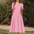thumbnail image 4 of Robes d'Été pour Femmes 2025 Zeophrasy Robe de Vacances Décontractée pour Femmes, Fête, Quotidien, Plissée, Col Rond, Unie, Manches Courtes, avec Poche, Liquidation à Moins de 5, 4 of 9