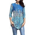 thumbnail image 5 of Chemise Femme T-shirt Imprimé Bohème Col Rond T-shirt Imprimé Décontracté Col Rond Top Chemisier, Bleu, L, 5 of 5