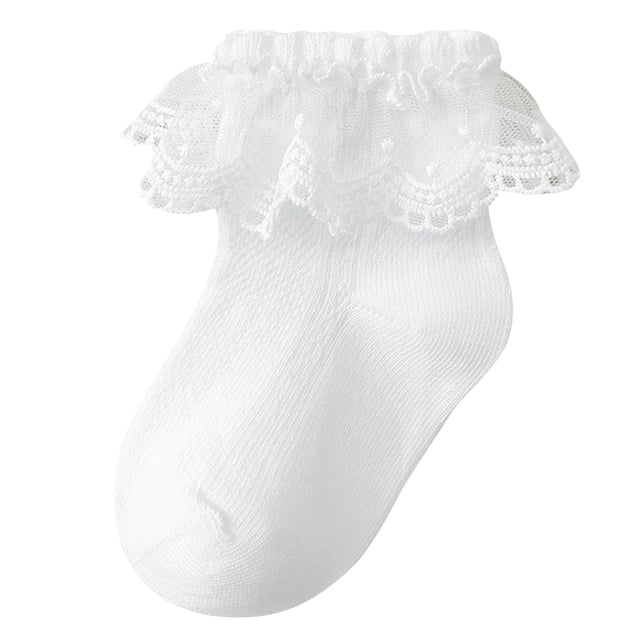 Zanarzt Girl Ruffle Dress Ankle Socks Baby Socks Spring and Fall Cotton Baby Socks Lace Stretch Boneless Girls Lace Lace Mid Calf Socks White,9-12 Years