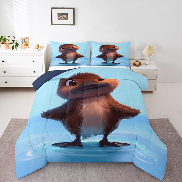 Erosebridal Funny Platypus Comforter Sets Toddler Size, Cartoon Animal Down Comforter, Reversible 2-Piece