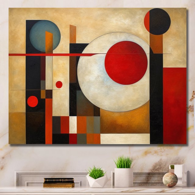 Designart Abstract Shapes Oversized Wall art decor, Abstract Shapes Wall Art, Earthy Exploration Brown Red Brown And Red Exploring Dimensions , Brown Modern Canvas wall art, 40x30 inches