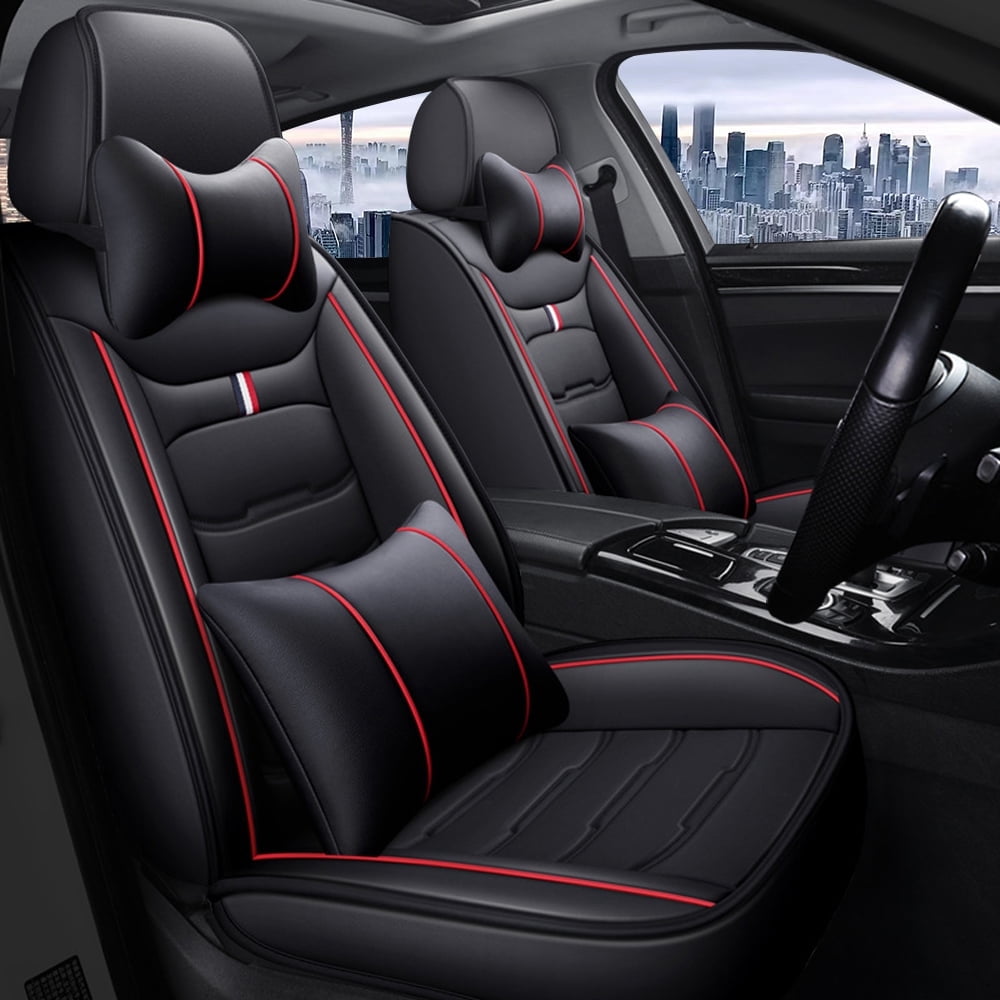Maidao Car Seat Covers Universal for FIAT for Linea 2007-2018 5 Seats Water Resistant Front Rear Cushion Protector with Headrest Black and Red