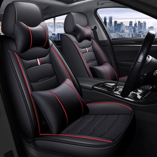 Maidao Car Seat Covers Universal for FIAT for Linea 2007-2018 5 Seats Water Resistant Front Rear Cushion Protector with Headrest Black and Red