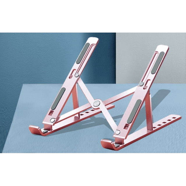 Support d'Ordinateur Portable Réglable à 6 Niveaux, Support d'Ordinateur Portable Portable en Alliage d'Aluminium, Pliable, Antidérapant, Porte-Cahier, Or Rose