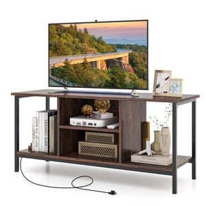 Giantex Mid-Century TV Pour les téléviseurs jusqu'à 50 Inches, Retro Entertainment Center avec plateau de rangement ouvert & 2 Trous de gestion des câbles, armoire de rangement en bois