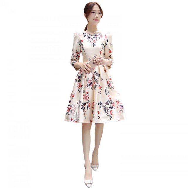 Robe Élégante à Manches Longues pour Femmes Grande Taille, Robe de Bal, Cocktail, Soirée, Fête, Midi à Fleurs