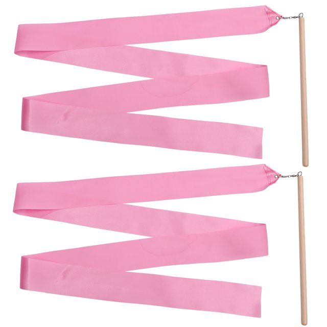 KAKOWELY 2Pcs 2m Colorful Rhythmic Gymnastics Ribbon Dancing Gymnastics Ribbon Dancing Streamers for Kids Children (Pink),92.13"X2.36"X0.43"