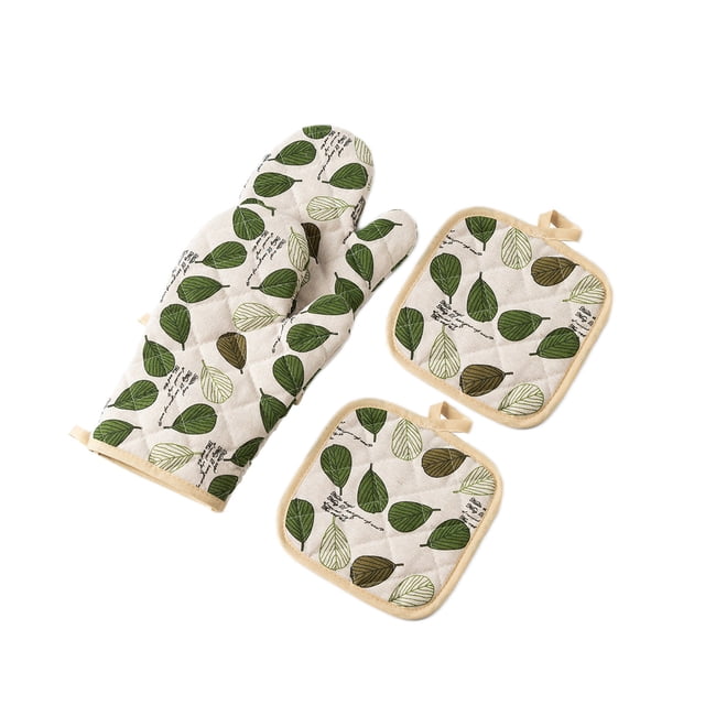 Heat Gloves for Cooking, Kitchen Microwave Thermal Insulation Gloves Thickened Plaid and Heat Protective Gloves Baking Cotton and Linen Oven Gloves Kitchen Gloves for Cooking