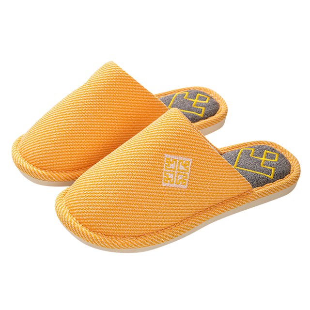 Mens and Womens Home Slippers Simplicity Solid Color Close Toe Comfortable Non-Slip Indoor Flax Slippers Yellow