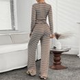 thumbnail image 5 of NJDVHB Économies d'Automne Hiver! Ensemble de Détente pour Femmes, Tenues de Nuit pour Dames, Blouse à Rayures Décontractée Col Rond Manches Longues Mode Short Pyjama, Café, m, 5 of 5